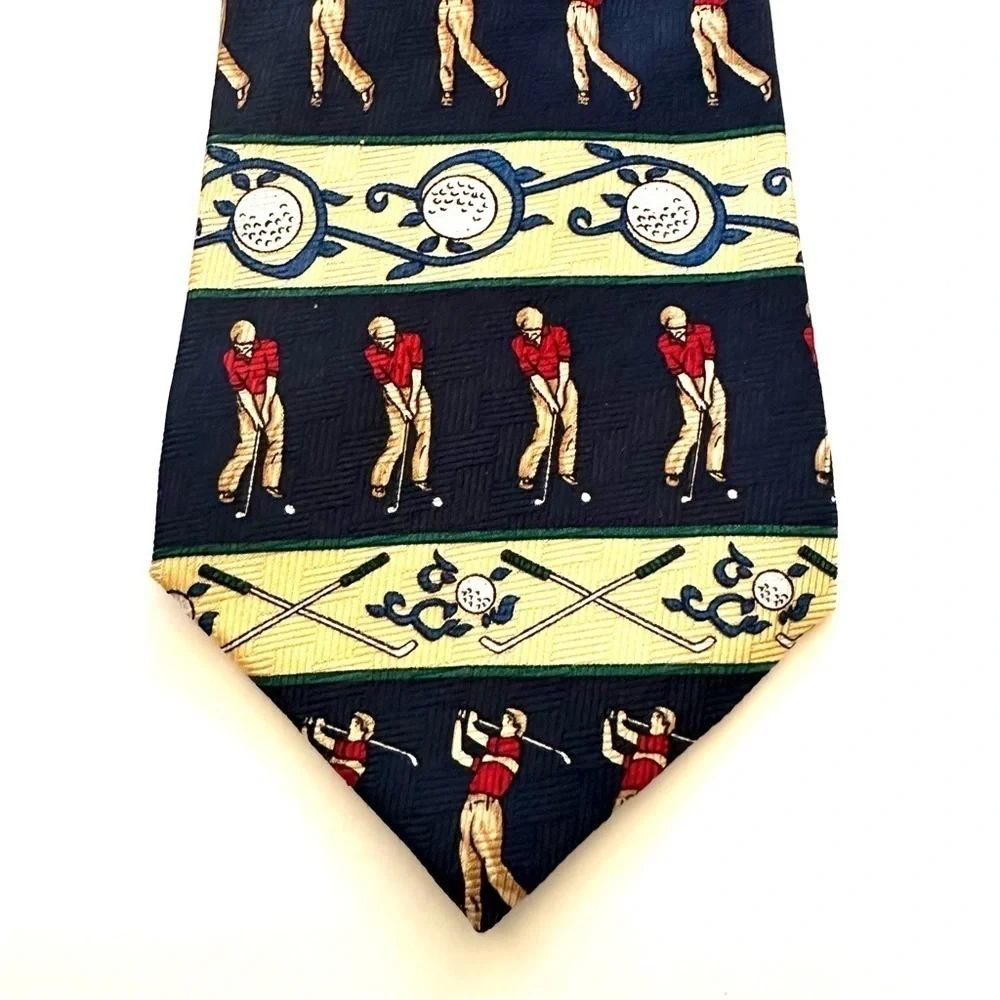 Robert Stock Men’s Golf Tie Navy Blue and Yellow Size O/S